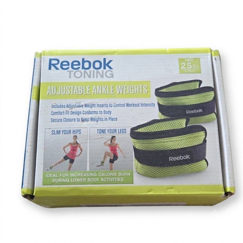 Reebok Adjustable Ankle Wrist Weights Set 5 lb Total Pair 2.5 lbs Each Green Gym
